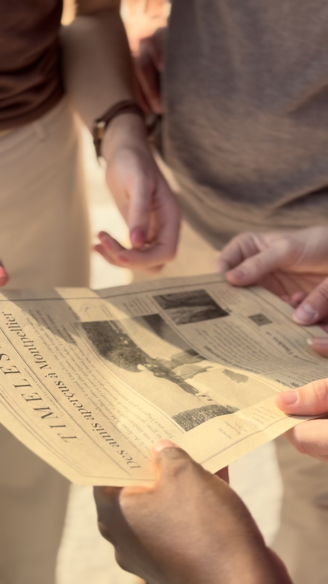 Des invités découvrent le journal personnalisé imprimé par Timeless